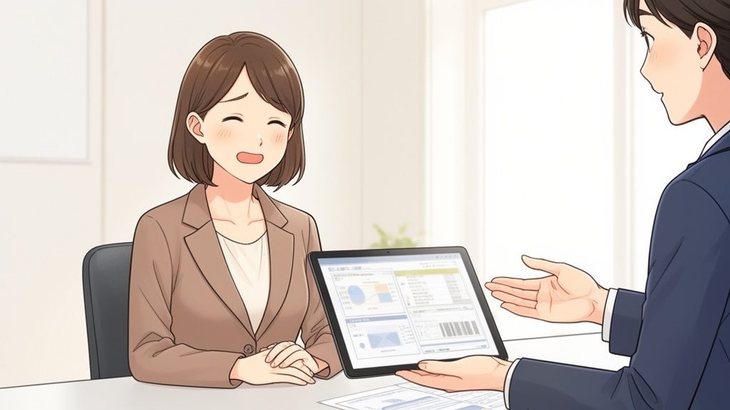 追加料金のない明快な料金体系について説明を受ける様子
